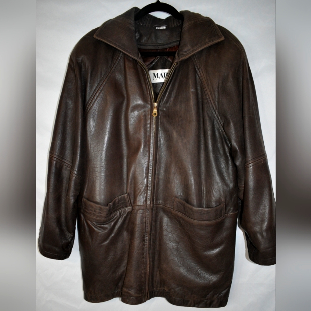 Marc New York Vintage Leather Jacket Coat Full Zip Brown  - Size S